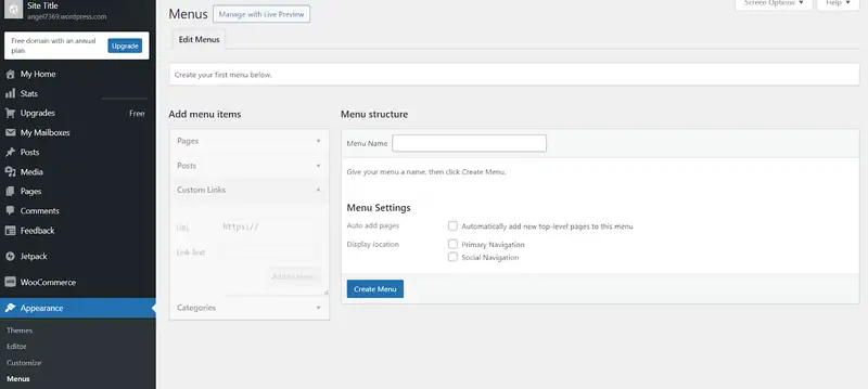 WordPress Menus screen for adding pages to a menu and choosing where it shows